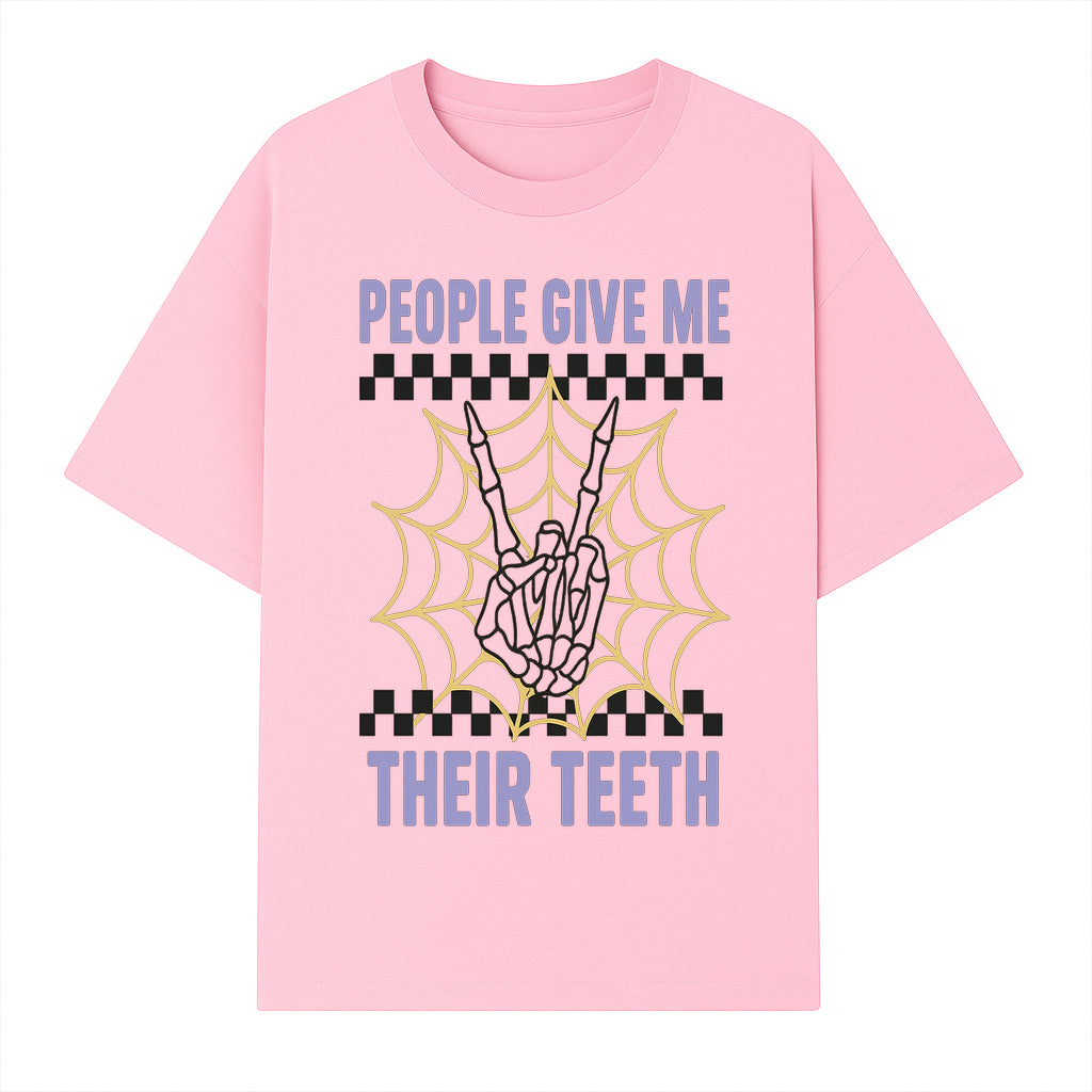 Spooky Skeleton Hand Art Print - 'People Give Me Their Teeth' Gothic Decor, Halloween Wall Art, Unique Gift Idea - T-shirt 1758250131487.jpg