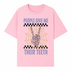 Spooky Skeleton Hand Art Print - 'People Give Me Their Teeth' Gothic Decor, Halloween Wall Art, Unique Gift Idea - T-shirt 1758250131487.jpg