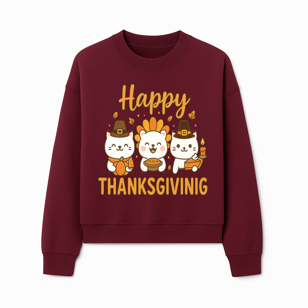Cute Thanksgiving Cats Decor - Happy Thanksgiving Design with Kittens, Pumpkin, and Pie - Fall Holiday Art for Home Decor and Gifts - Sweatshirt 1758250131531.jpg