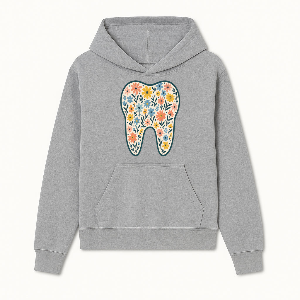 Floral Tooth Print Art | Colorful Dental Decor | Cute Illustration for Kids | Nursery Wall Art | Dentist Office Decor - Hoodie 1758250131542.jpg