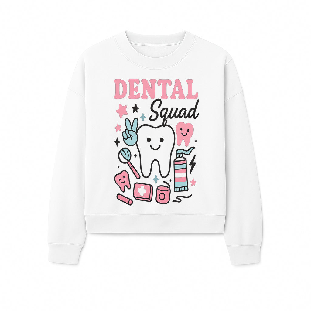 Dental Squad Neon Art Print | Cute Tooth Illustrations | Kids Dental Design | Dental Office Decor | Playful Tooth Brush Graphic - Sweatshirt 1758250131616.jpg