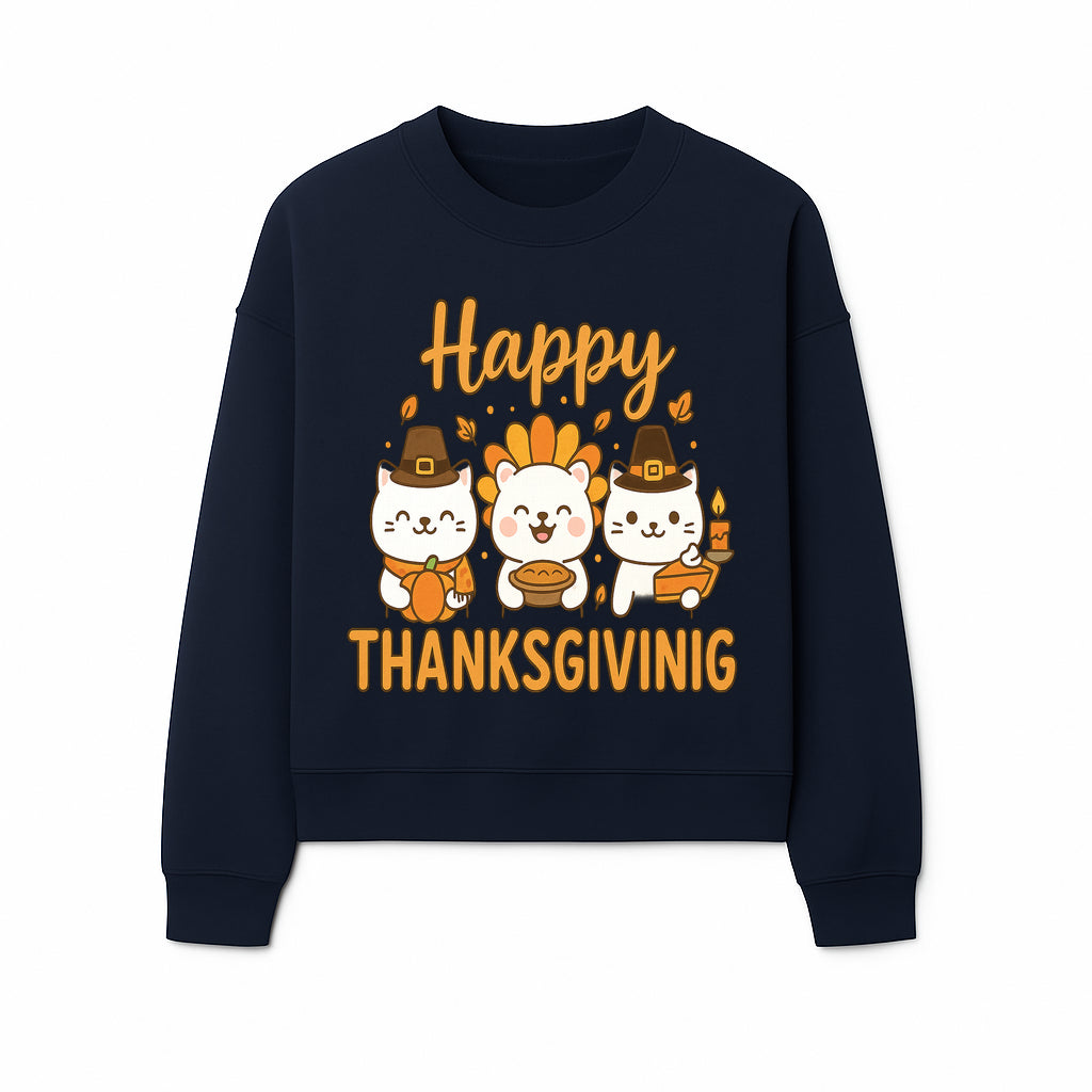 Cute Thanksgiving Cats Decor - Happy Thanksgiving Design with Kittens, Pumpkin, and Pie - Fall Holiday Art for Home Decor and Gifts - Sweatshirt 1758250131662.jpg