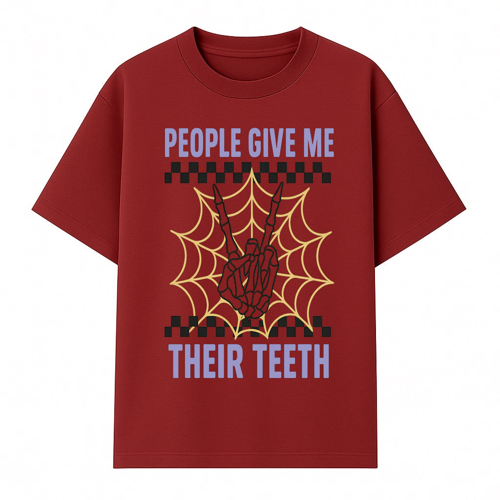 Spooky Skeleton Hand Art Print - 'People Give Me Their Teeth' Gothic Decor, Halloween Wall Art, Unique Gift Idea - T-shirt 1758250131740.jpg