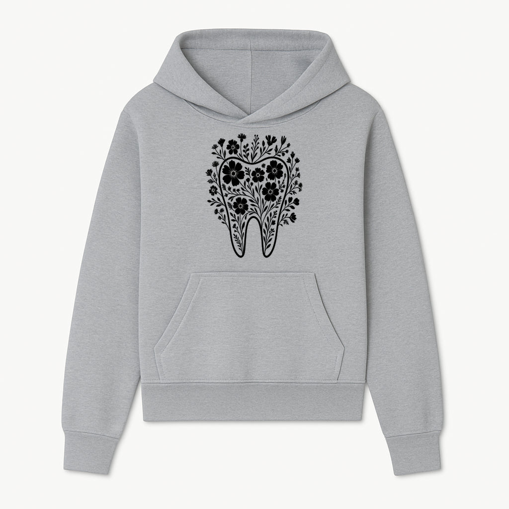 Floral Tooth Design Art Print - Black and White Graphic Decor for Dental Offices, Home, or Gifts - Hoodie 1758250131790.jpg