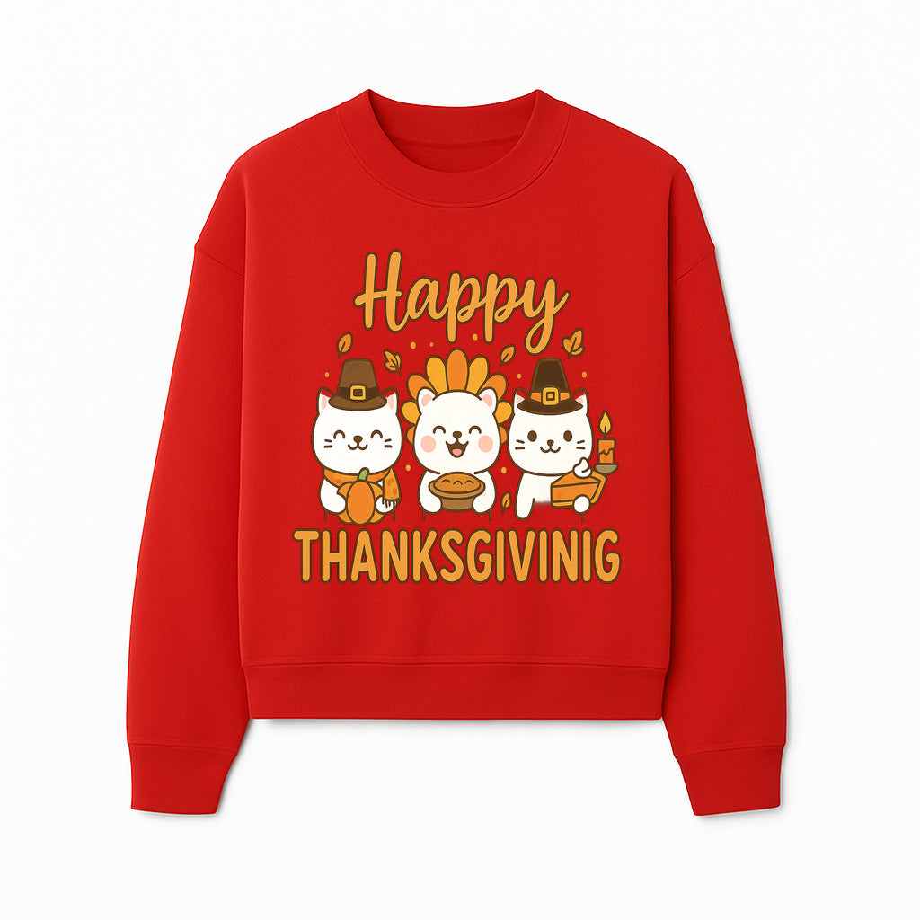 Cute Thanksgiving Cats Decor - Happy Thanksgiving Design with Kittens, Pumpkin, and Pie - Fall Holiday Art for Home Decor and Gifts - Sweatshirt 1758250131839.jpg