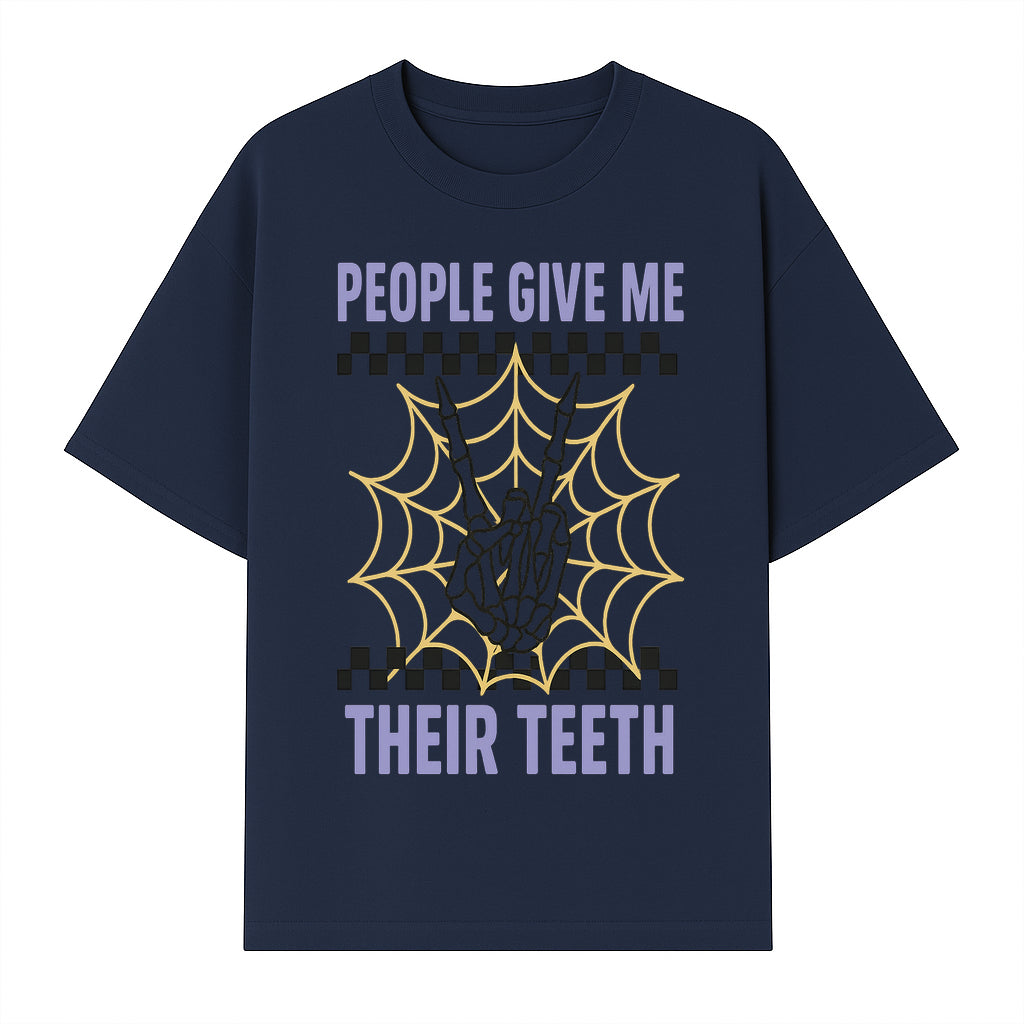 Spooky Skeleton Hand Art Print - 'People Give Me Their Teeth' Gothic Decor, Halloween Wall Art, Unique Gift Idea - T-shirt 1758250131862.jpg