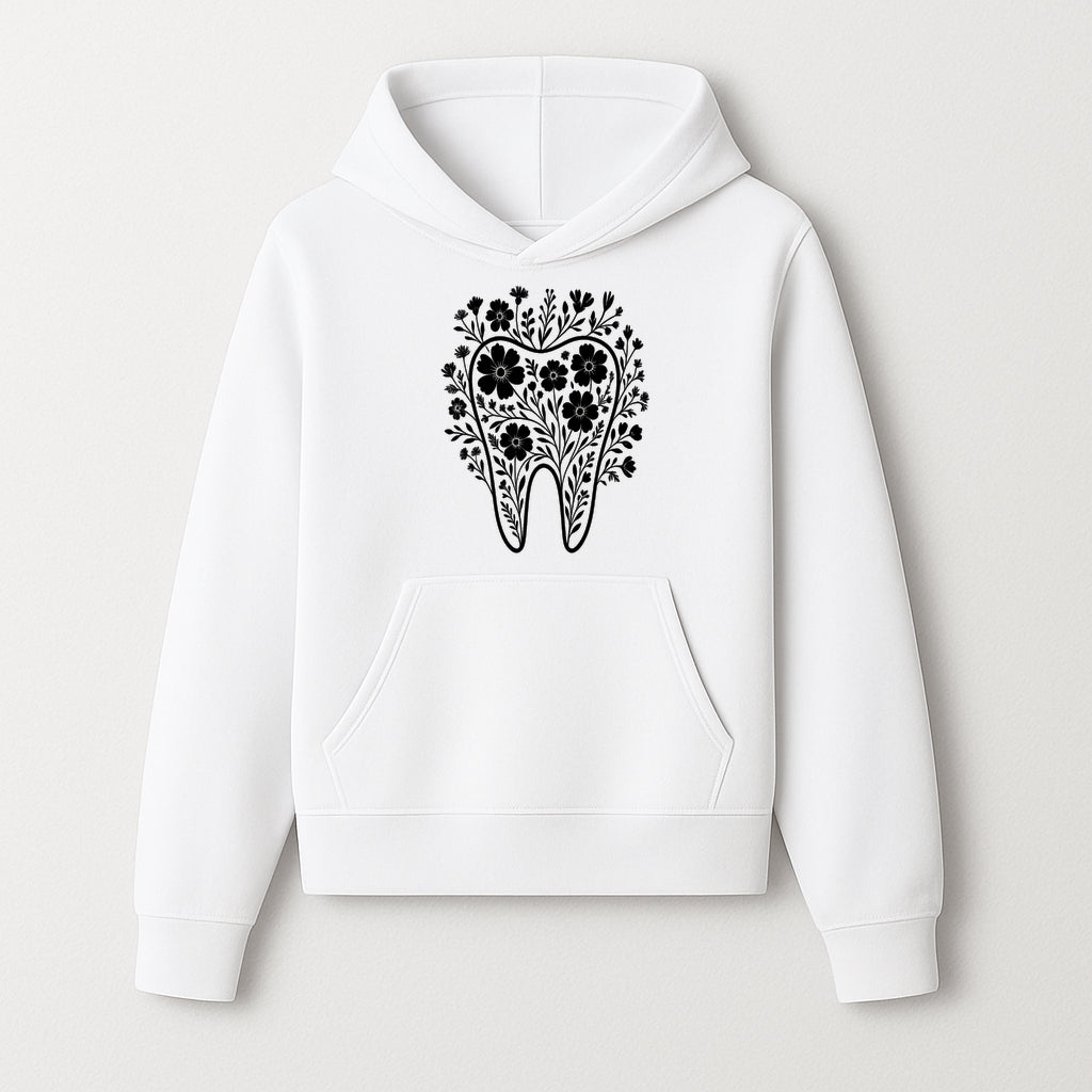 Floral Tooth Design Art Print - Black and White Graphic Decor for Dental Offices, Home, or Gifts - Hoodie 1758250131943.jpg
