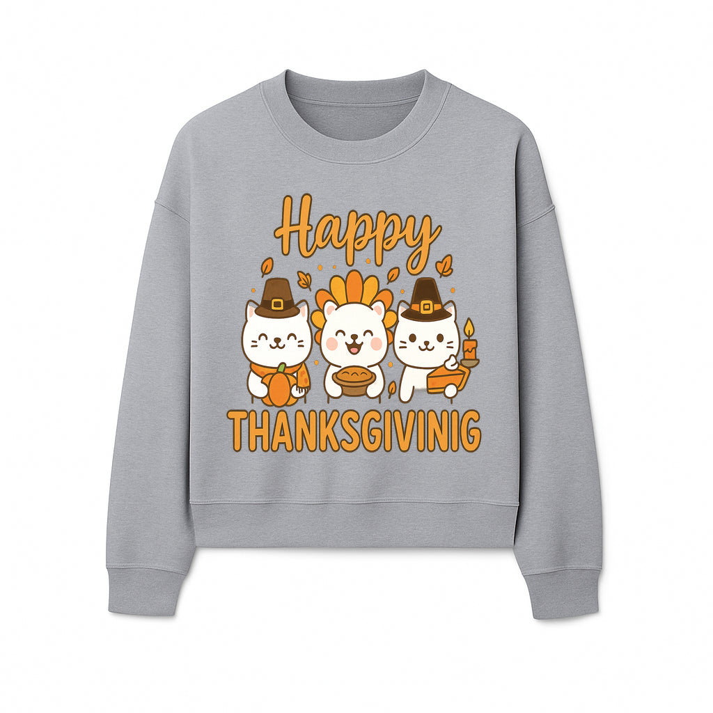 Cute Thanksgiving Cats Decor - Happy Thanksgiving Design with Kittens, Pumpkin, and Pie - Fall Holiday Art for Home Decor and Gifts - Sweatshirt 1758250131989.jpg