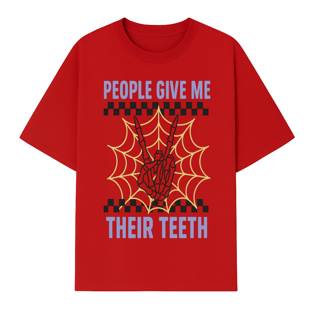 Spooky Skeleton Hand Art Print - 'People Give Me Their Teeth' Gothic Decor, Halloween Wall Art, Unique Gift Idea - T-shirt 1758250132004.jpg