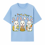 Easter Bunny Celebration Art Print | Cute Bunnies with Eggs, Carrots & Chick | Spring Holiday Decor for Kids' Rooms - T-shirt 1758250132068.jpg