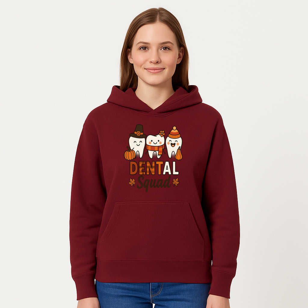 Cute Dental Squad Fall Design, Adorable Tooth Characters with Pumpkin, Autumn Themed, Kids Dental Health Awareness Art Print - Hoodie 1758250132132.jpg