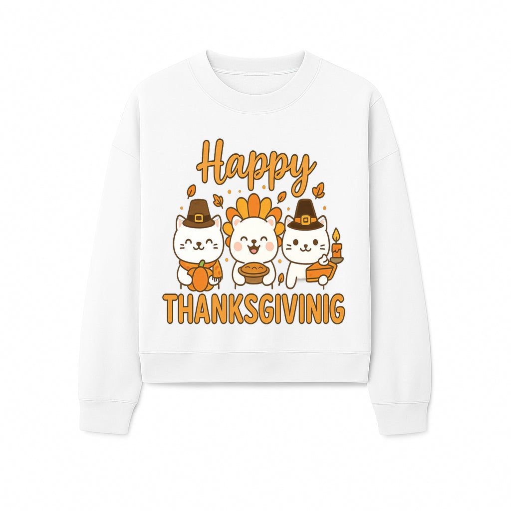 Cute Thanksgiving Cats Decor - Happy Thanksgiving Design with Kittens, Pumpkin, and Pie - Fall Holiday Art for Home Decor and Gifts - Sweatshirt 1758250132143.jpg