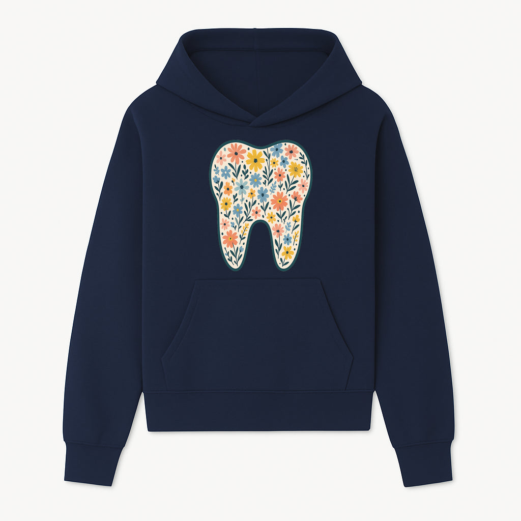 Floral Tooth Print Art | Colorful Dental Decor | Cute Illustration for Kids | Nursery Wall Art | Dentist Office Decor - Hoodie 1758250132145.jpg