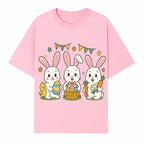 Easter Bunny Celebration Art Print | Cute Bunnies with Eggs, Carrots & Chick | Spring Holiday Decor for Kids' Rooms - T-shirt 1758250132215.jpg