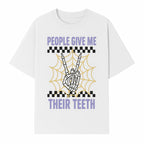 Spooky Skeleton Hand Art Print - 'People Give Me Their Teeth' Gothic Decor, Halloween Wall Art, Unique Gift Idea - T-shirt 1758250132291.jpg