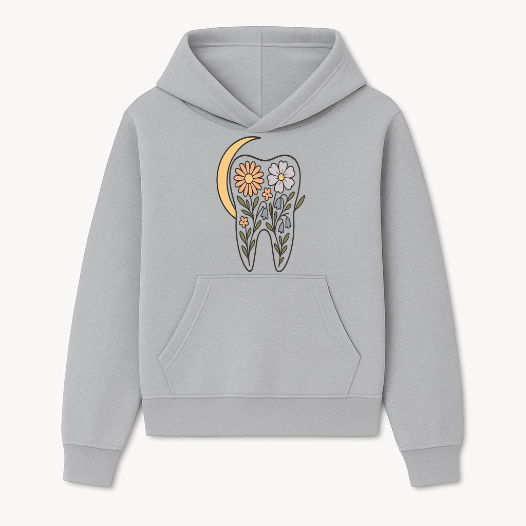 Floral Tooth Illustration with Moon Design - Vintage Style Dental Art Print for Home Decor and Gift - Hoodie 1758250132330.jpg