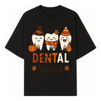Cute Dental Squad Fall Design, Adorable Tooth Characters with Pumpkin, Autumn Themed, Kids Dental Health Awareness Art Print - T-shirt 1758250132463.jpg