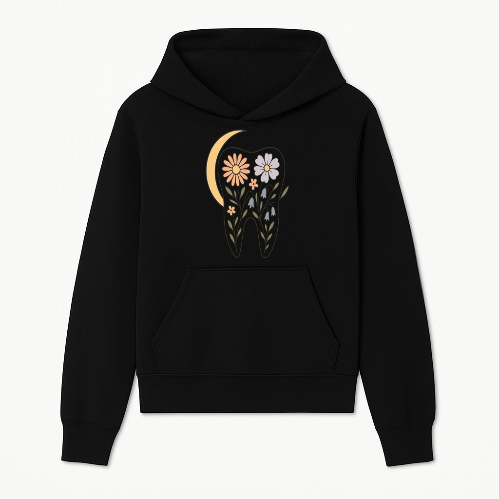Floral Tooth Illustration with Moon Design - Vintage Style Dental Art Print for Home Decor and Gift - Hoodie 1758250132487.jpg