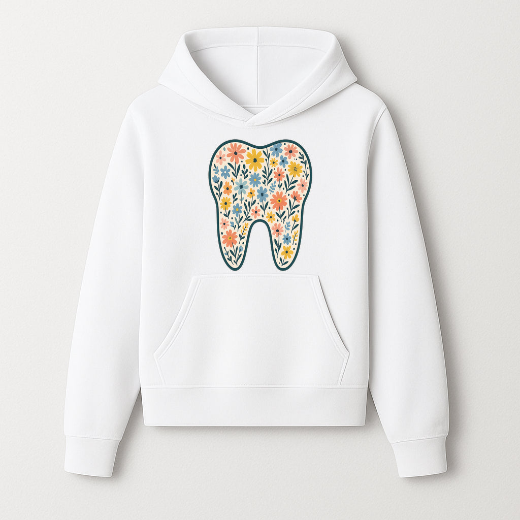Floral Tooth Print Art | Colorful Dental Decor | Cute Illustration for Kids | Nursery Wall Art | Dentist Office Decor - Hoodie 1758250132578.jpg