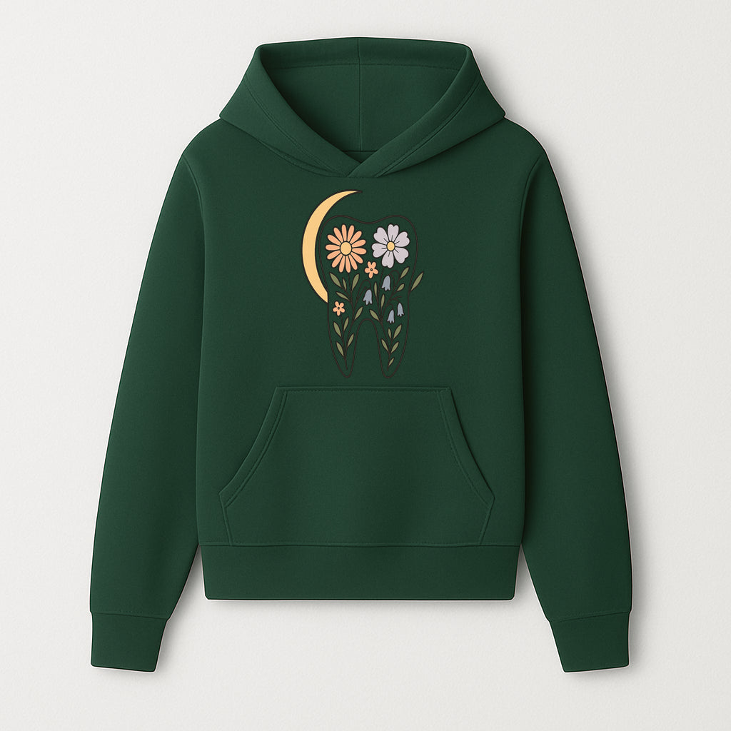 Floral Tooth Illustration with Moon Design - Vintage Style Dental Art Print for Home Decor and Gift - Hoodie 1758250132856.jpg