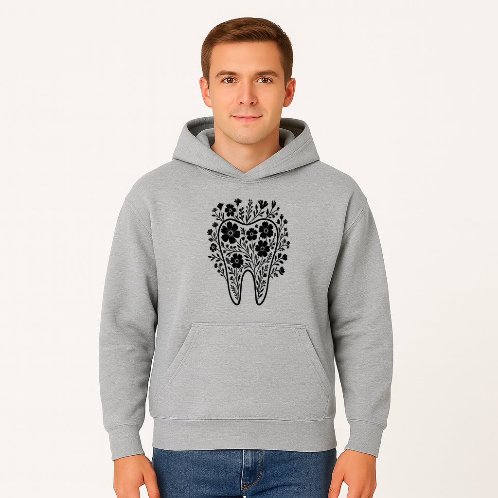 Floral Tooth Design Art Print - Black and White Graphic Decor for Dental Offices, Home, or Gifts - Hoodie 1758250133076.jpg