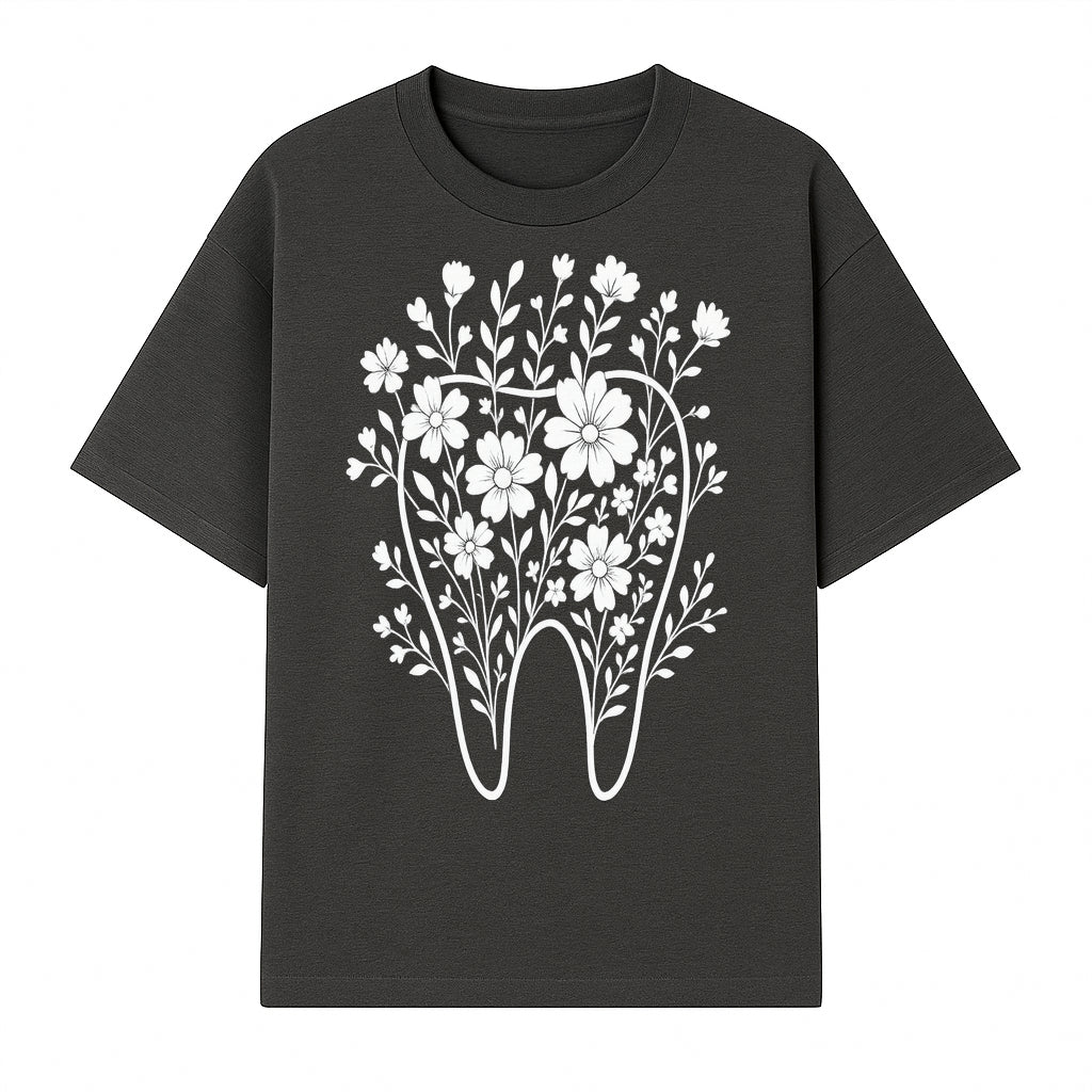 Floral Tooth Design Art Print | Dental Decor | Flower Illustration | Botanical Tooth Artwork for Dentistry Lovers - T-shirt 1758250133110.jpg