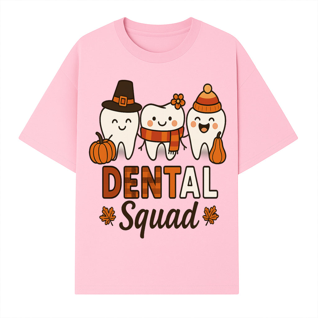 Cute Dental Squad Fall Design, Adorable Tooth Characters with Pumpkin, Autumn Themed, Kids Dental Health Awareness Art Print - T-shirt 1758250133159.jpg