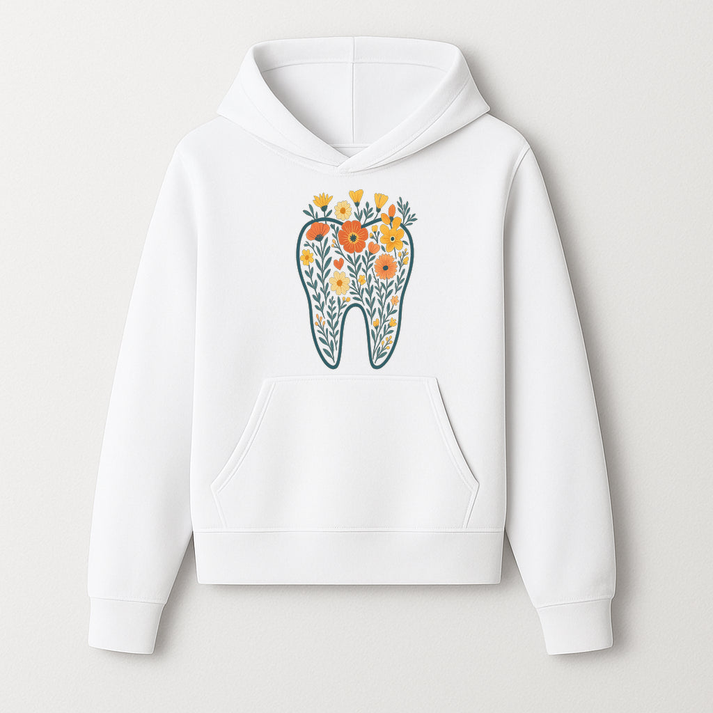 Floral Tooth Design Wall Art - Boho Decor - Dentist Office Artwork - Colorful Flower Tooth Illustration for Home or Nursery - Hoodie 1758250133237.jpg