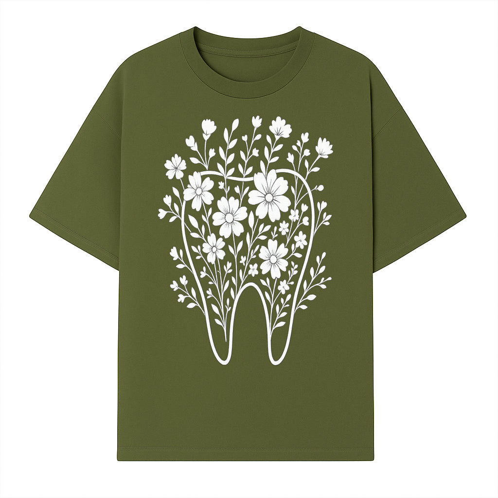 Floral Tooth Design Art Print | Dental Decor | Flower Illustration | Botanical Tooth Artwork for Dentistry Lovers - T-shirt 1758250133262.jpg