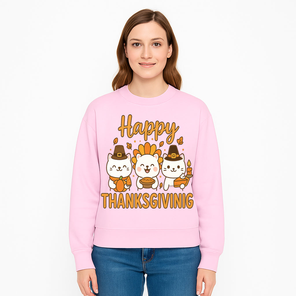 Cute Thanksgiving Cats Decor - Happy Thanksgiving Design with Kittens, Pumpkin, and Pie - Fall Holiday Art for Home Decor and Gifts - Sweatshirt 1758250133425.jpg