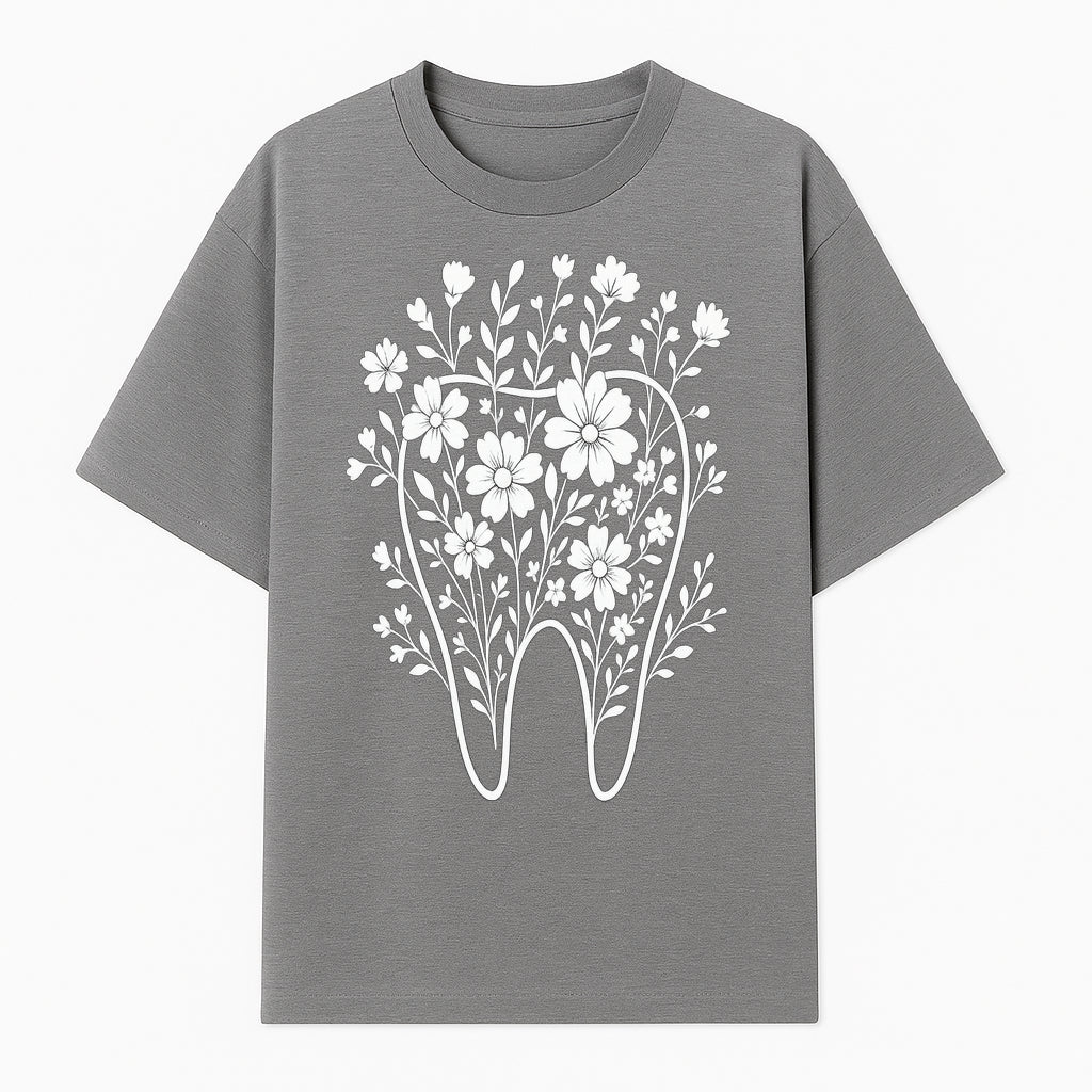 Floral Tooth Design Art Print | Dental Decor | Flower Illustration | Botanical Tooth Artwork for Dentistry Lovers - T-shirt 1758250133446.jpg