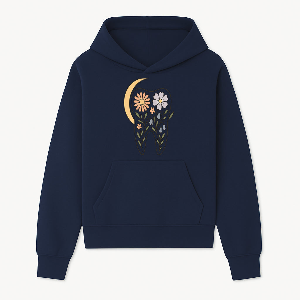 Floral Tooth Illustration with Moon Design - Vintage Style Dental Art Print for Home Decor and Gift - Hoodie 1758250133625.jpg