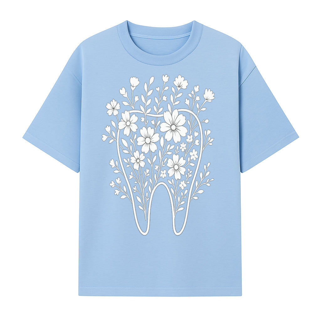 Floral Tooth Design Art Print | Dental Decor | Flower Illustration | Botanical Tooth Artwork for Dentistry Lovers - T-shirt 1758250133636.jpg
