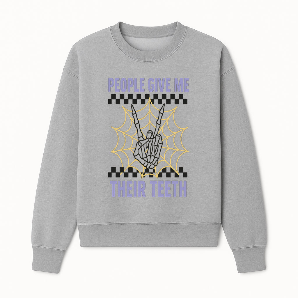 Spooky Skeleton Hand Art Print - 'People Give Me Their Teeth' Gothic Decor, Halloween Wall Art, Unique Gift Idea - Sweatshirt 1758250133741.jpg