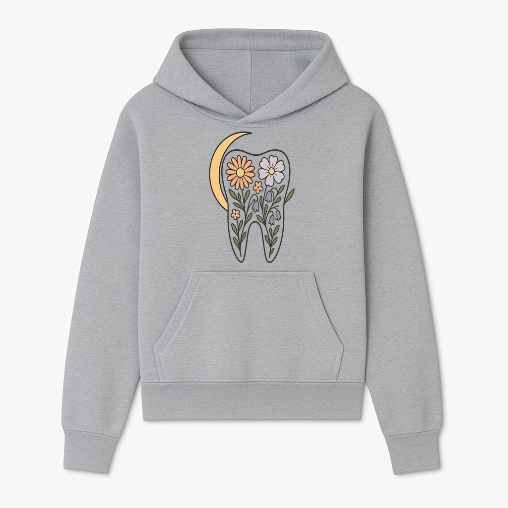 Floral Tooth Illustration with Moon Design - Vintage Style Dental Art Print for Home Decor and Gift - Hoodie 1758250133932.jpg