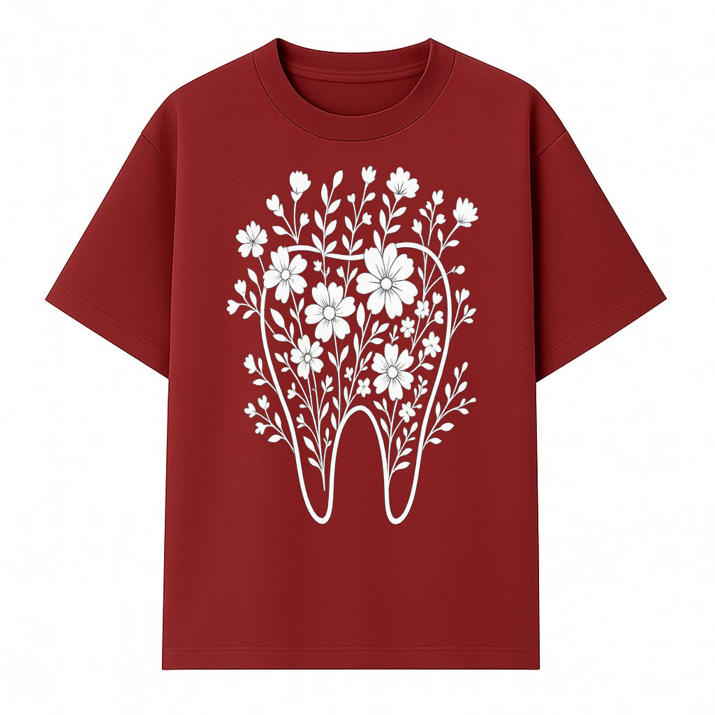 Floral Tooth Design Art Print | Dental Decor | Flower Illustration | Botanical Tooth Artwork for Dentistry Lovers - T-shirt 1758250133981.jpg