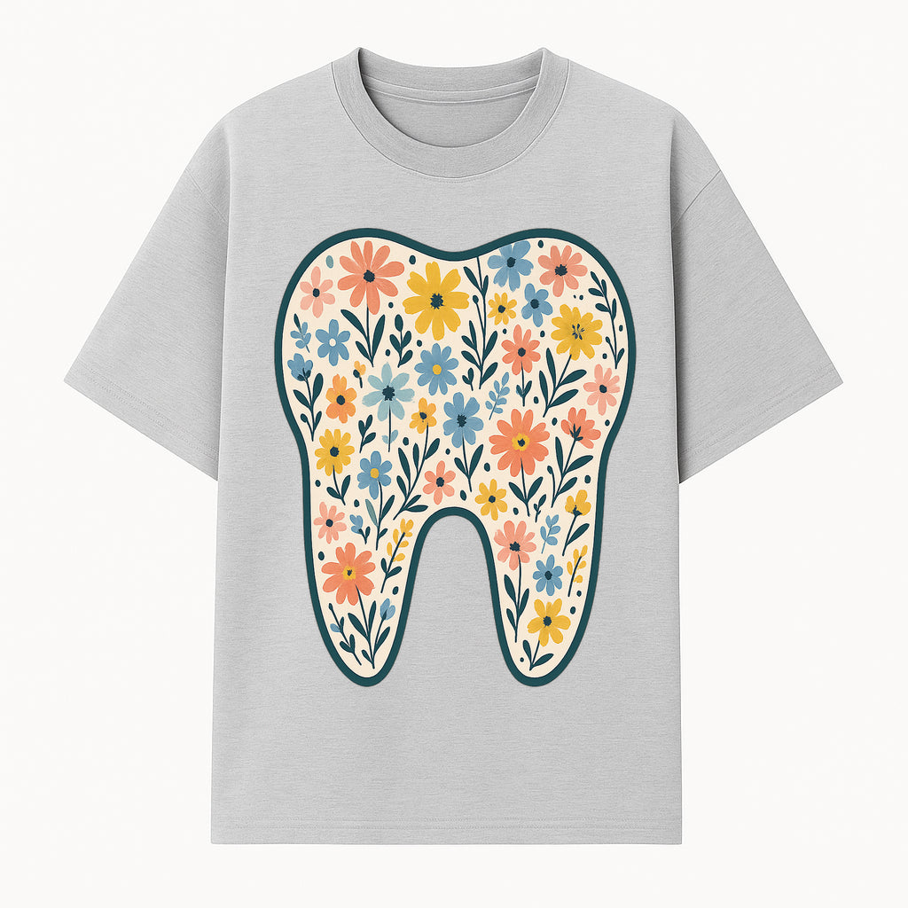 Floral Tooth Print Art | Colorful Dental Decor | Cute Illustration for Kids | Nursery Wall Art | Dentist Office Decor - T-shirt 1758250134016.jpg