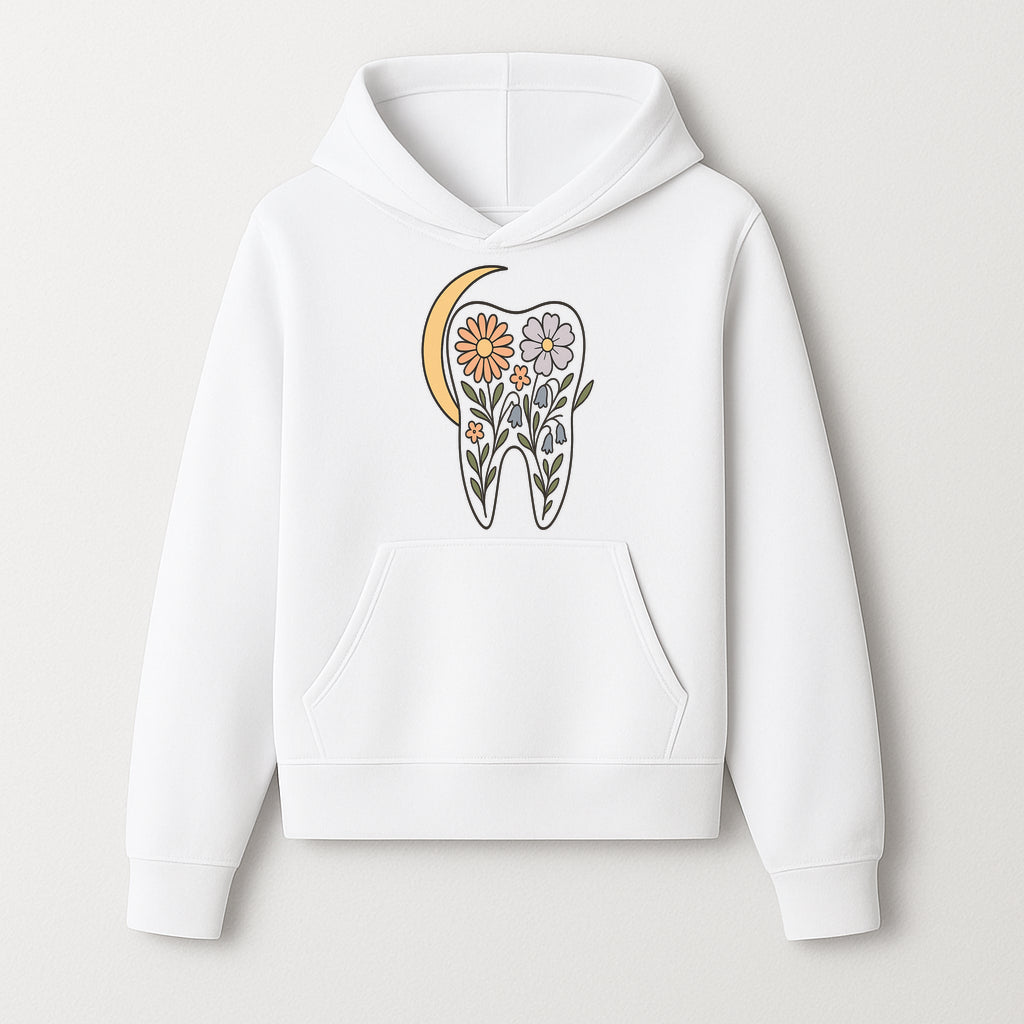 Floral Tooth Illustration with Moon Design - Vintage Style Dental Art Print for Home Decor and Gift - Hoodie 1758250134064.jpg