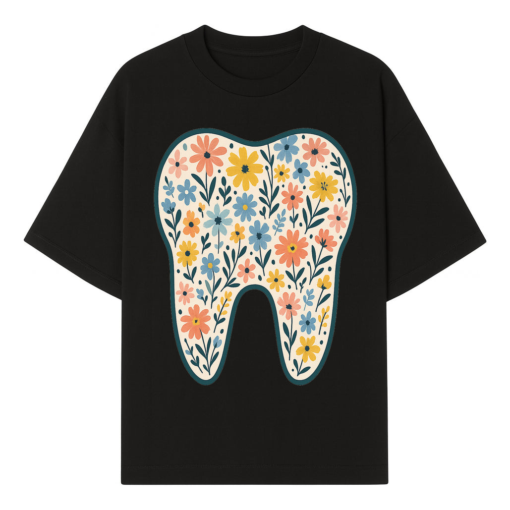 Floral Tooth Print Art | Colorful Dental Decor | Cute Illustration for Kids | Nursery Wall Art | Dentist Office Decor - T-shirt 1758250134171.jpg