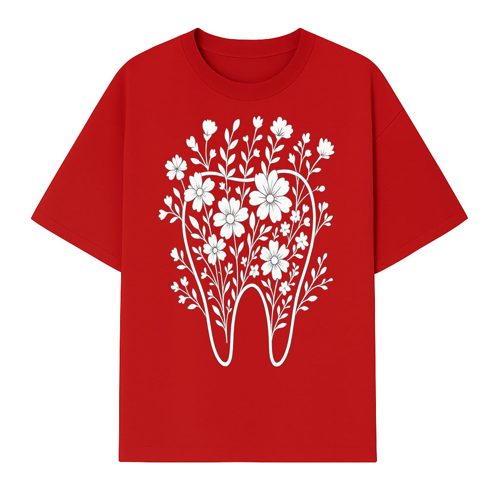 Floral Tooth Design Art Print | Dental Decor | Flower Illustration | Botanical Tooth Artwork for Dentistry Lovers - T-shirt 1758250134269.jpg