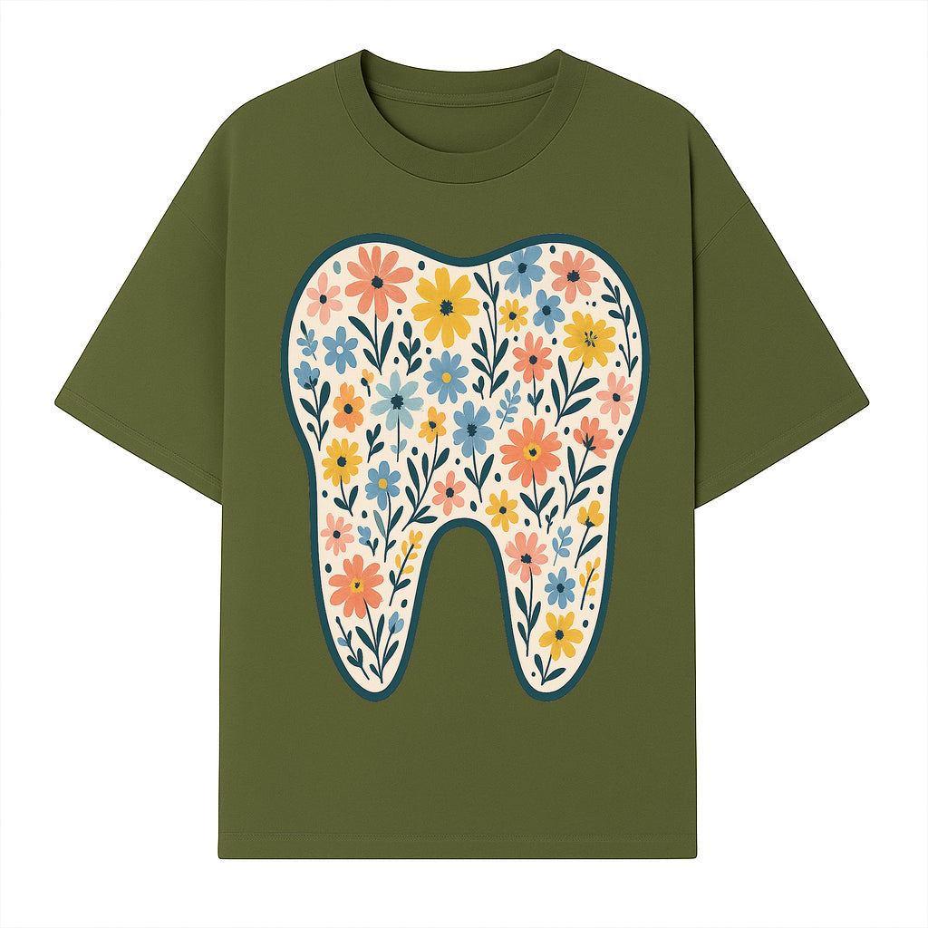 Floral Tooth Print Art | Colorful Dental Decor | Cute Illustration for Kids | Nursery Wall Art | Dentist Office Decor - T-shirt 1758250134503.jpg