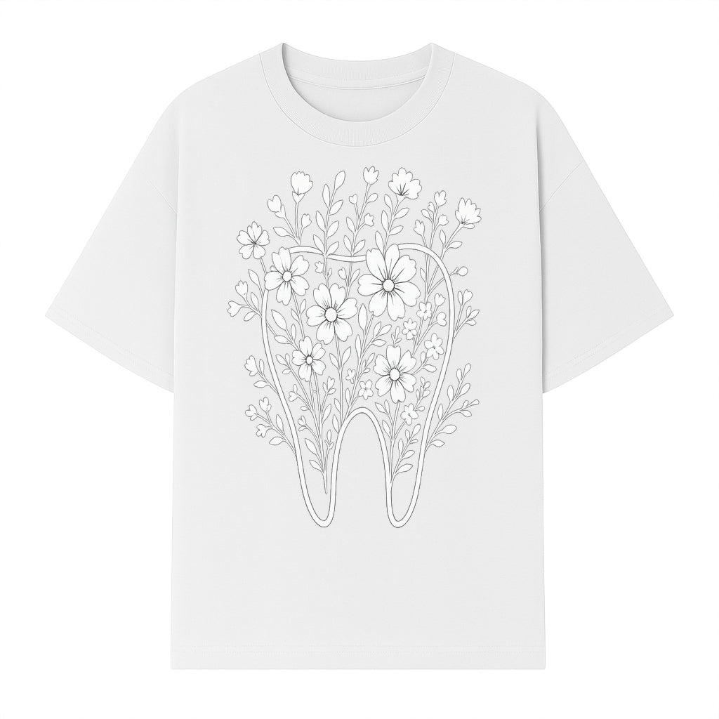 Floral Tooth Design Art Print | Dental Decor | Flower Illustration | Botanical Tooth Artwork for Dentistry Lovers - T-shirt 1758250134536.jpg