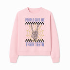 Spooky Skeleton Hand Art Print - 'People Give Me Their Teeth' Gothic Decor, Halloween Wall Art, Unique Gift Idea - Sweatshirt 1758250134683.jpg