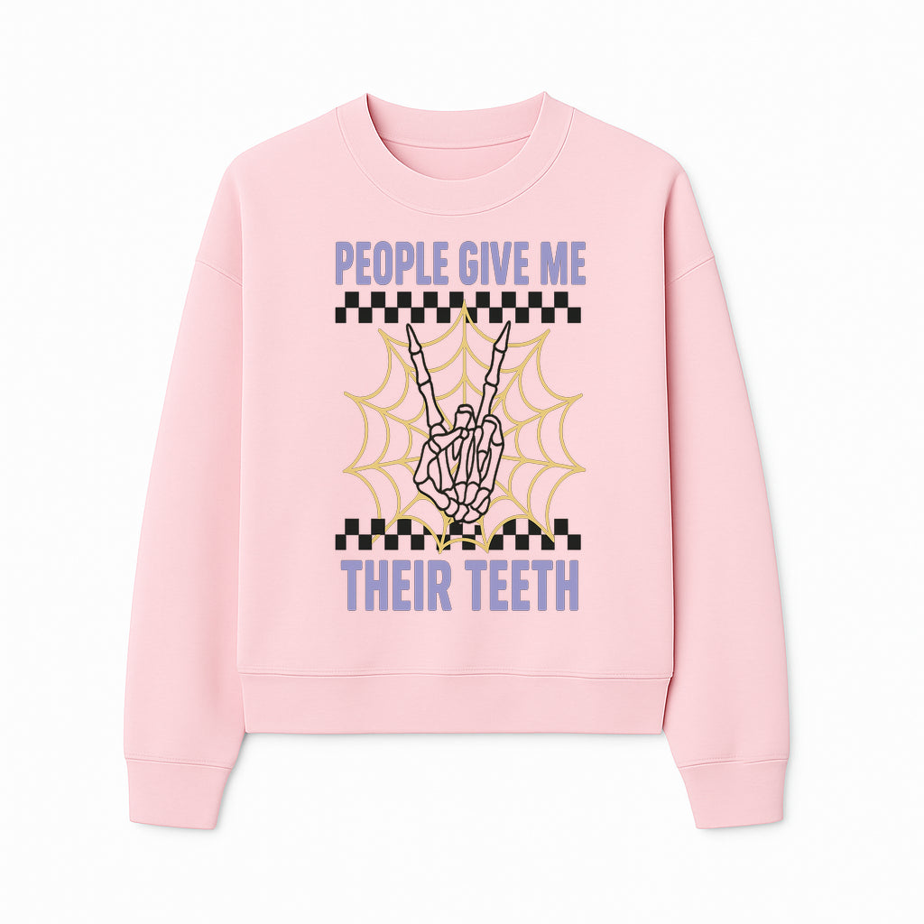 Spooky Skeleton Hand Art Print - 'People Give Me Their Teeth' Gothic Decor, Halloween Wall Art, Unique Gift Idea - Sweatshirt 1758250134683.jpg