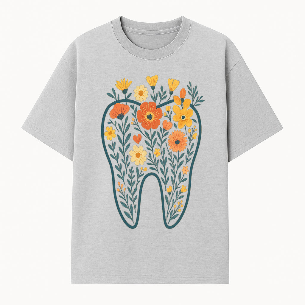 Floral Tooth Design Wall Art - Boho Decor - Dentist Office Artwork - Colorful Flower Tooth Illustration for Home or Nursery - T-shirt 1758250134725.jpg