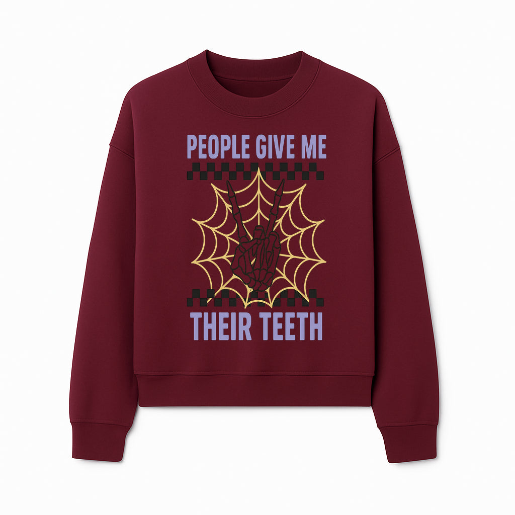 Spooky Skeleton Hand Art Print - 'People Give Me Their Teeth' Gothic Decor, Halloween Wall Art, Unique Gift Idea - Sweatshirt 1758250134840.jpg