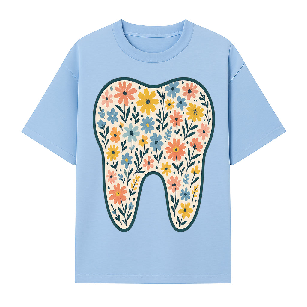 Floral Tooth Print Art | Colorful Dental Decor | Cute Illustration for Kids | Nursery Wall Art | Dentist Office Decor - T-shirt 1758250134843.jpg