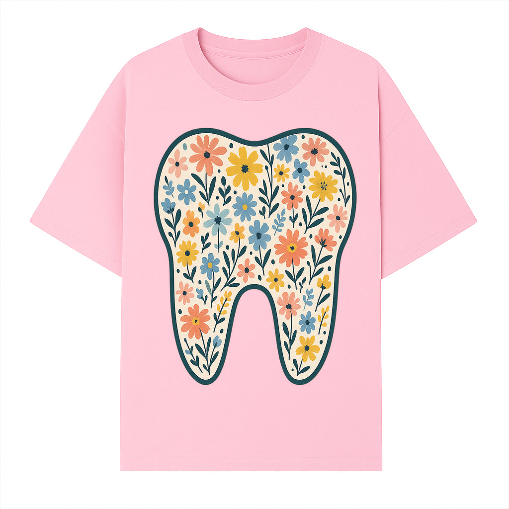 Floral Tooth Print Art | Colorful Dental Decor | Cute Illustration for Kids | Nursery Wall Art | Dentist Office Decor - T-shirt 1758250135001.jpg