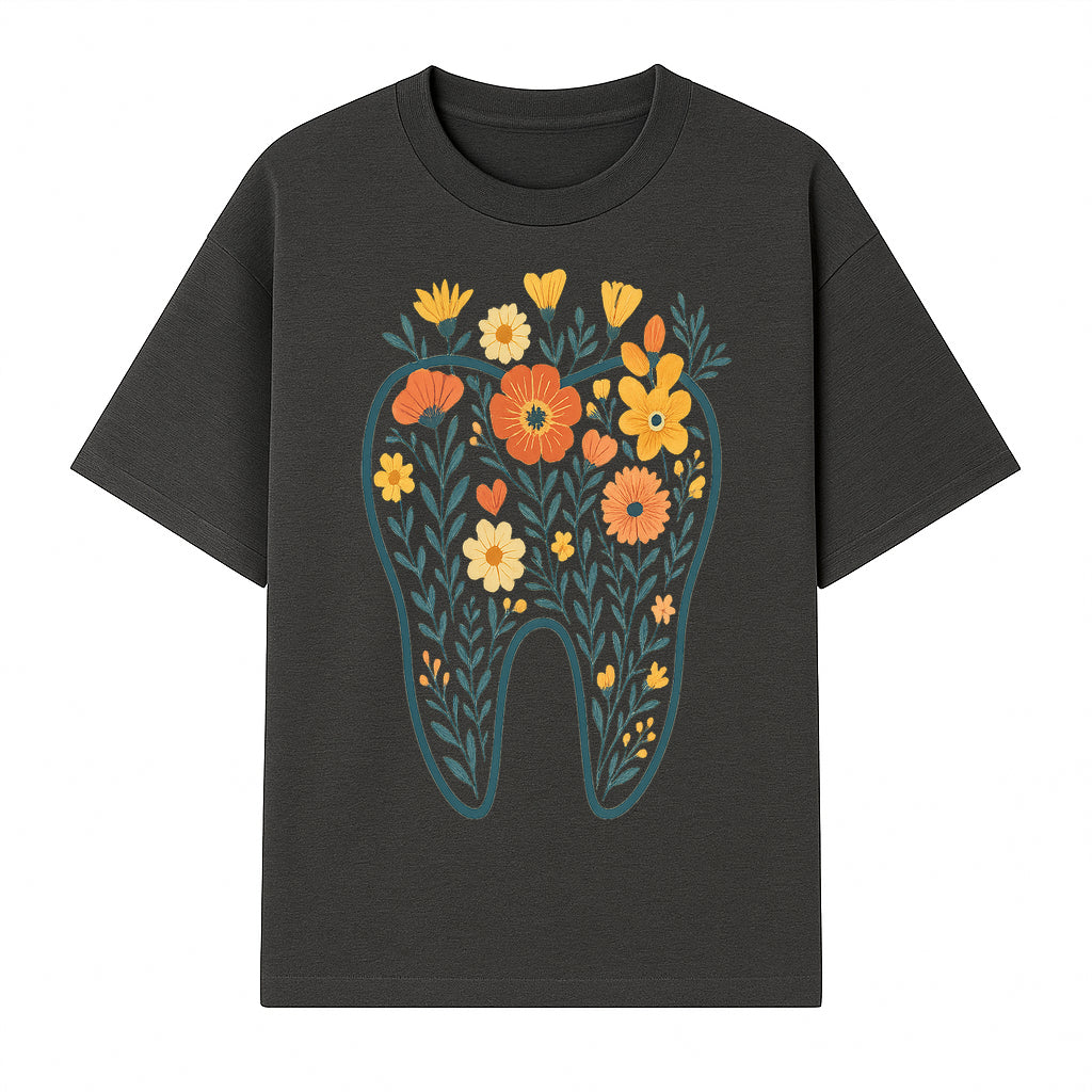 Floral Tooth Design Wall Art - Boho Decor - Dentist Office Artwork - Colorful Flower Tooth Illustration for Home or Nursery - T-shirt 1758250135021.jpg