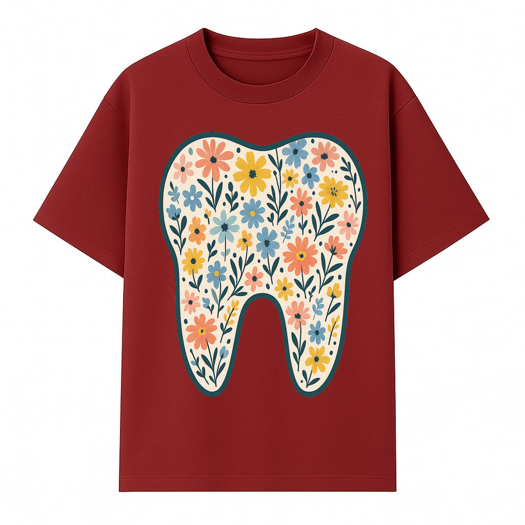 Floral Tooth Print Art | Colorful Dental Decor | Cute Illustration for Kids | Nursery Wall Art | Dentist Office Decor - T-shirt 1758250135202.jpg